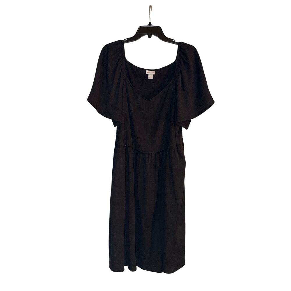 Ava & Viv Women’s 2X Black Flutter Sleeve Midi Dress V Neck Pockets Plus